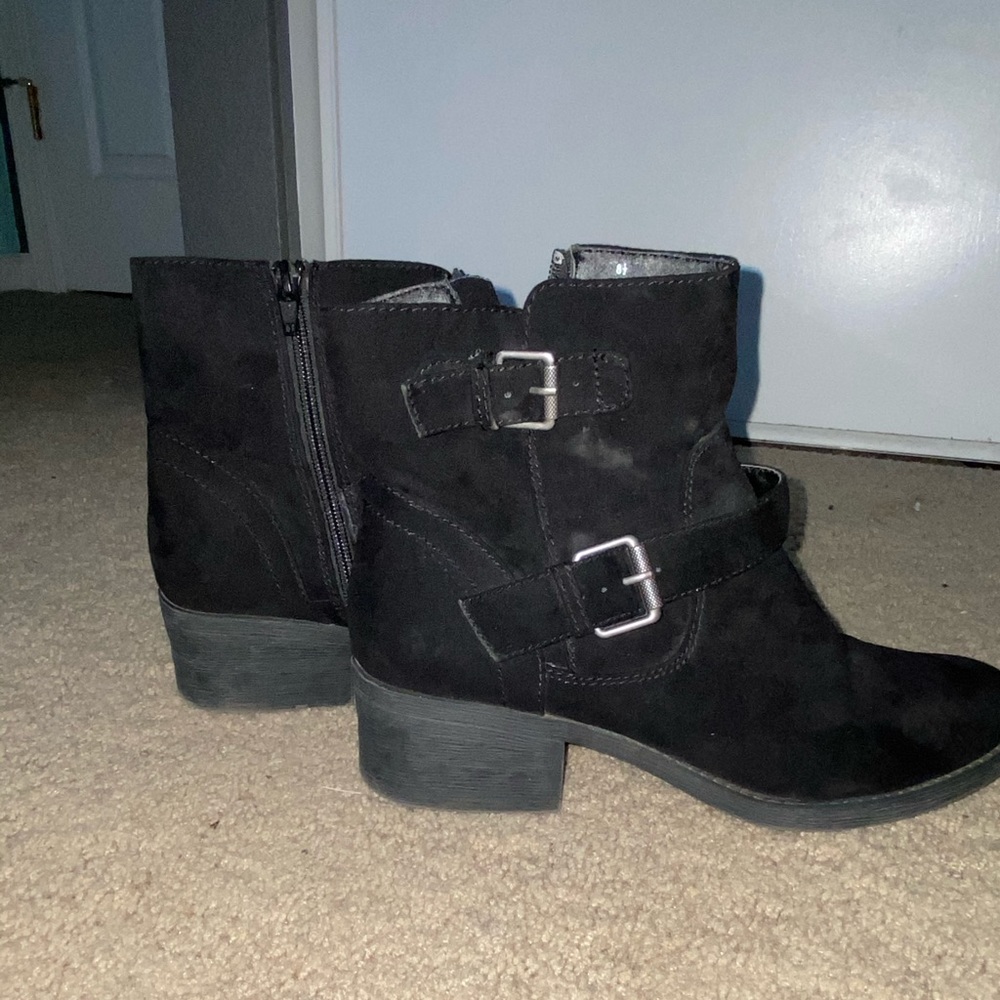 Black Mini Heeled Booties w/ Cute Belt Buckles